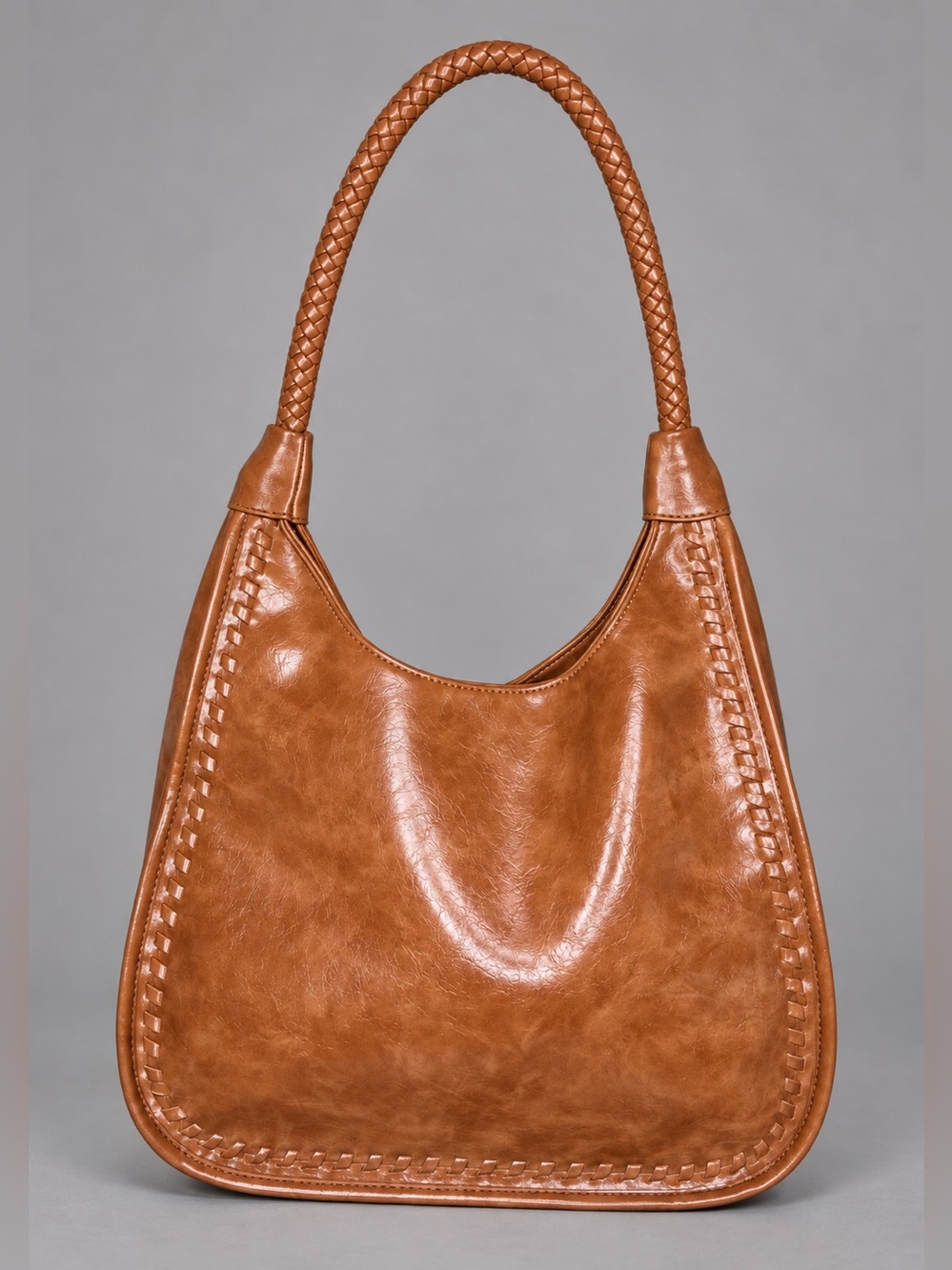 Cognac Brown Hobo Shoulder Bag Braided Strap Boho Y2K Made in Cambodia